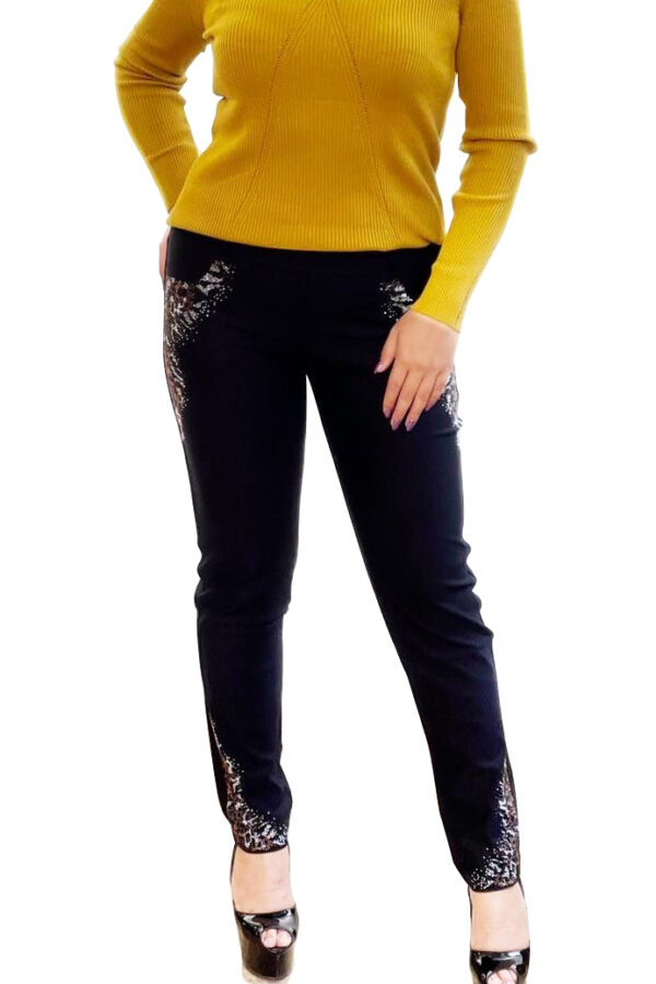 Jeggings Slim fit Design Wild Cat Crystal Work Black