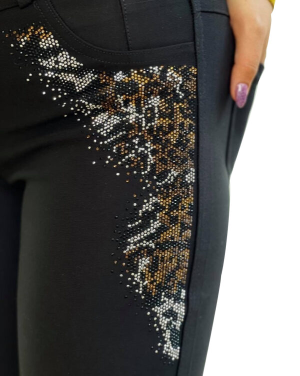 Jeggings Slim fit Design Wild Cat Crystal Work Black - Image 4
