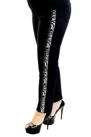 Jeggings Stretchable Slim fit Design Side Zebra Patti Crystal Work Black Size-26