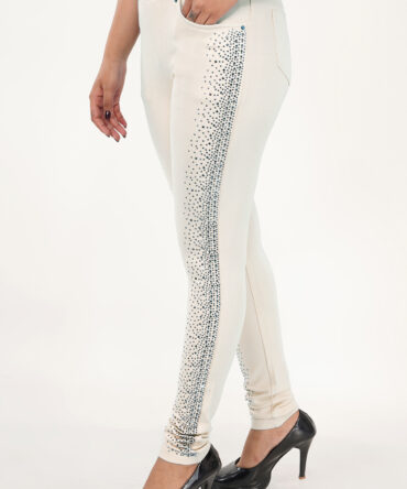 Jeggings Stretchable Slim fit Design Chokri Crystal Work Color White