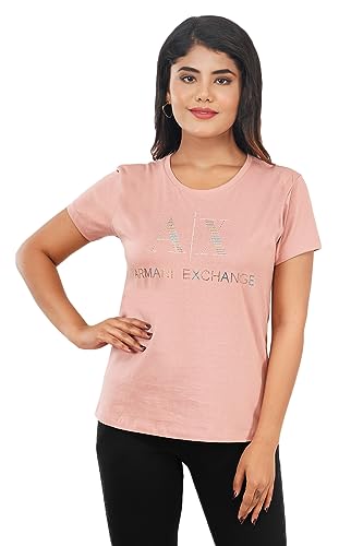 T-Shirt Round Neck Design A|X ARANI EXCHANGE Crystal Work Colour Rose Pink Size ( S-5XL)