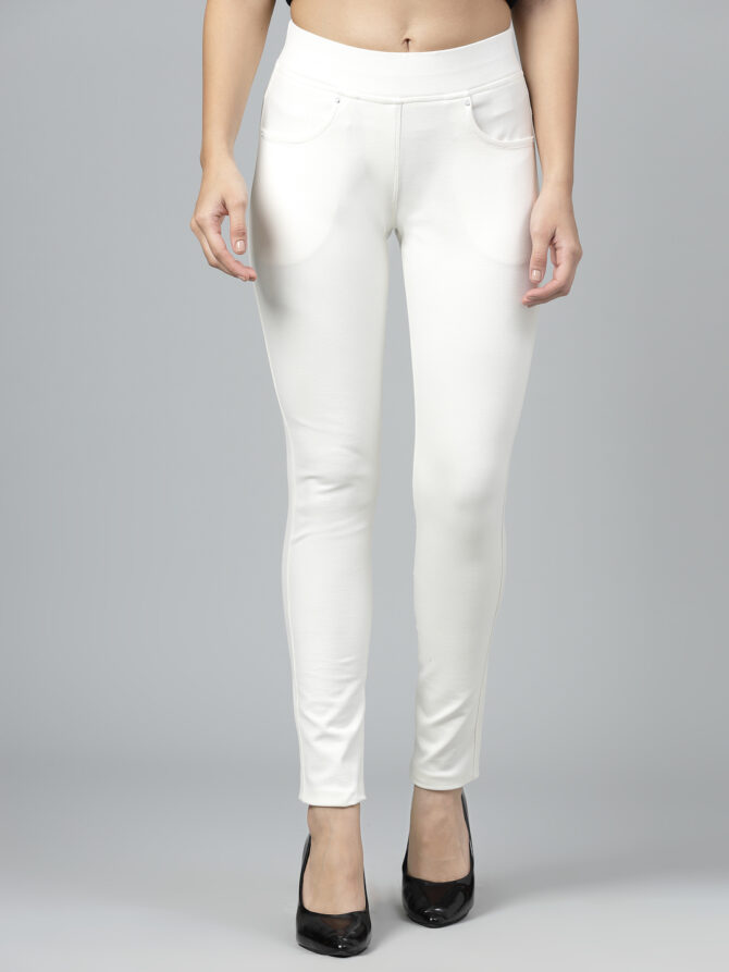 Jeggings Plain Stretchable Slim Fit Color White