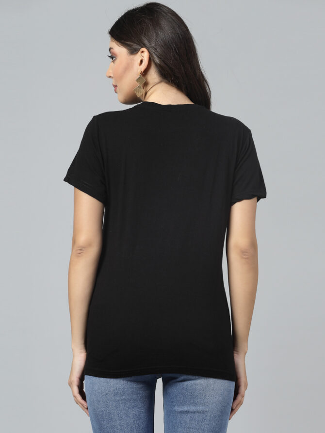 T-Shirt Half Sleeves  Round Neck Design Front Panel Bouquet Stone Crystal Work Color Black Size (S-4XL) - Image 7