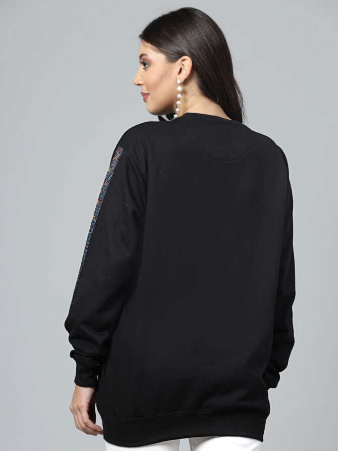 Sweatshirt Winter wea Soft Fleece with Multi Skull with Stripes on Sleeves hot fix, Heat Pressed, Sparkle Crystal Work - Image 6