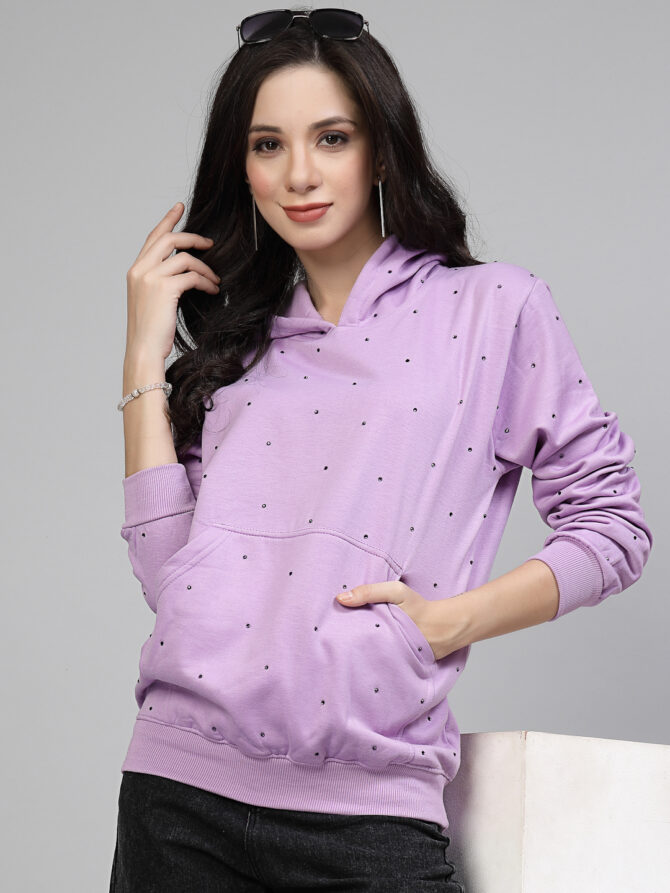 Hoodie Winter Wear Crystal Work Design Stone overall spread Color Lavender  Size (S-3XL)