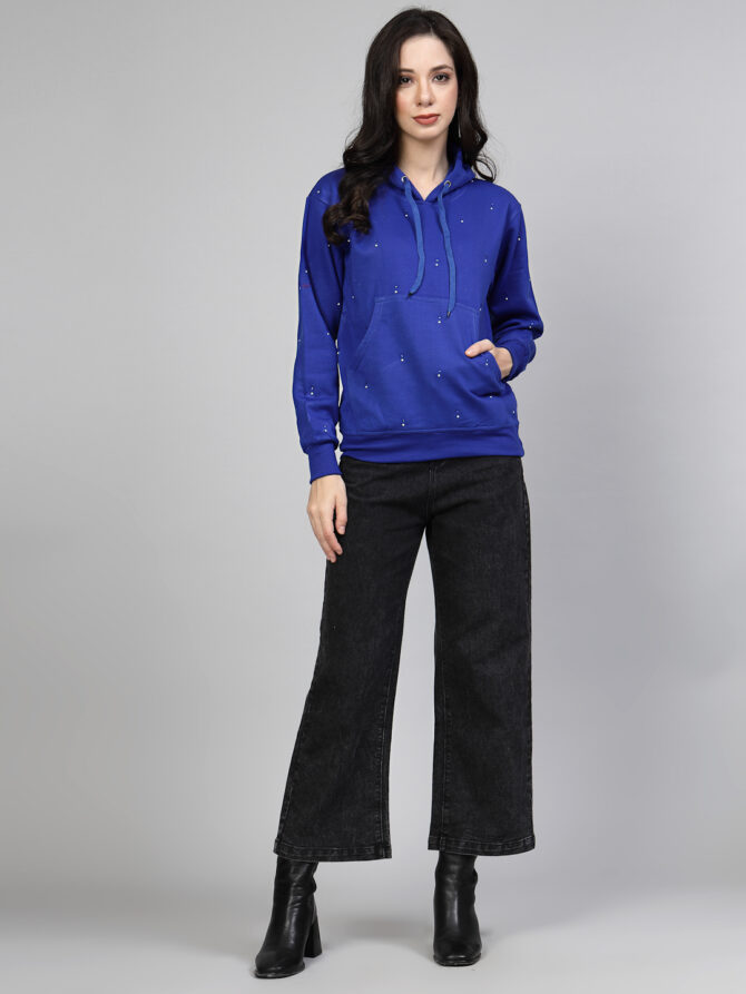 Hoodie Winter Wear Crystal Work Design Pearl and stone dots spread Color Royal Blue  Size (S-3XL) - Image 5