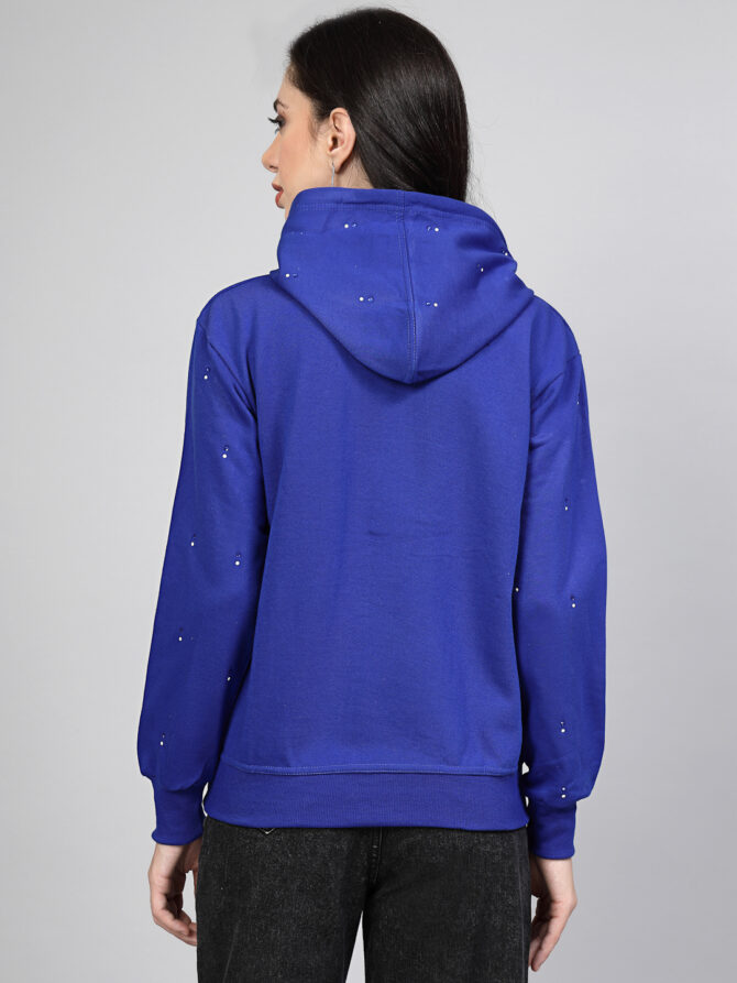 Hoodie Winter Wear Crystal Work Design Pearl and stone dots spread Color Royal Blue  Size (S-3XL) - Image 7
