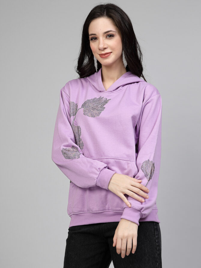 Hoodie Winter Wear Crystal Work Design Multi Color flower Color Lavender  Size (S-3XL) - Image 4