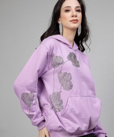 Hoodie Winter Wear Crystal Work Design Multi Color flower Color Lavender  Size (S-3XL)