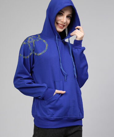 Hoodie Winter Wear Crystal Work Design Three Circles Color Royal Blue  Size (S-3XL)