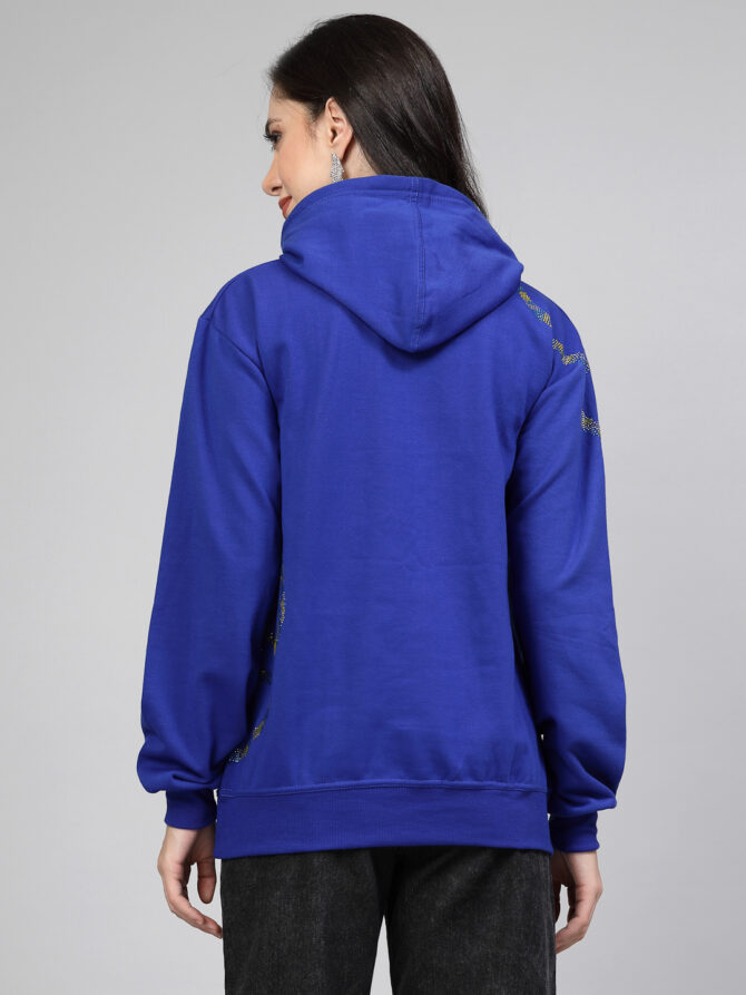 Hoodie Winter Wear Crystal Work Design Three Circles Color Royal Blue  Size (S-3XL) - Image 7