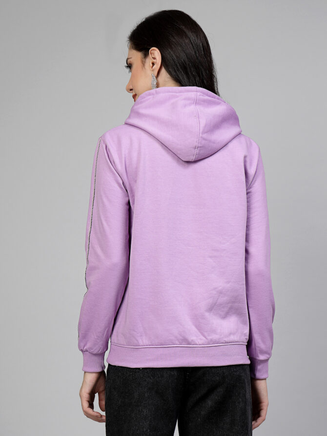 Hoodie Winter Wear Crystal Work Design Flame Flower Color Lavender Size (S-3XL) - Image 7