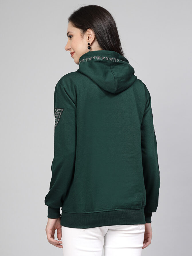 Hoodie Winter wear Crystal Work Design Diamond Color Dark Green Size (S-3XL) - Image 7