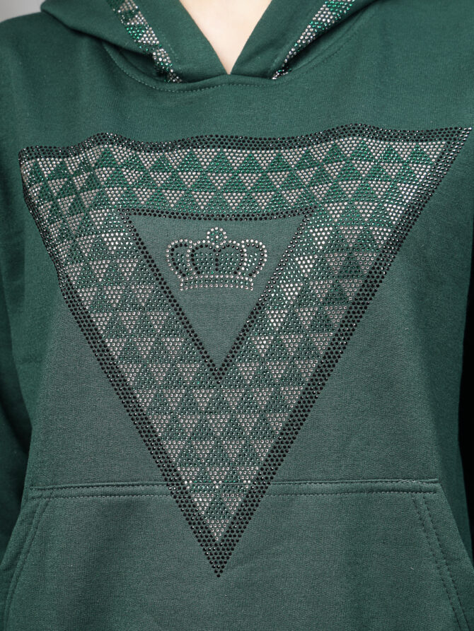 Hoodie Winter wear Crystal Work Design Diamond Color Dark Green Size (S-3XL) - Image 2