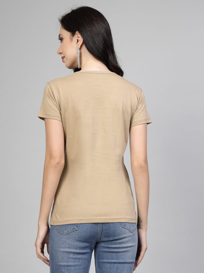 T-Shirt Half Sleeves Round Neck Design Flame Flower Stone Crystal Work Color Beige, Purple Size (S-4XL) - Image 7
