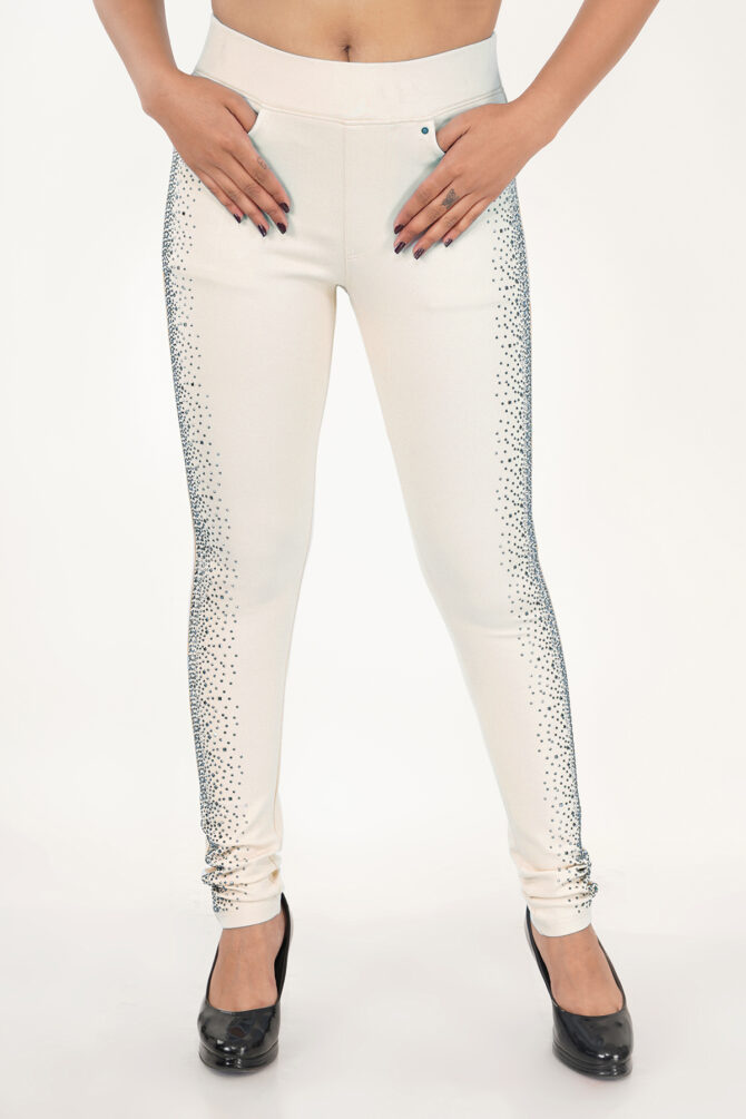 Jeggings Stretchable Slim fit Design Chokri Crystal Work Color White - Image 5