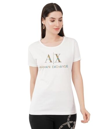 T-Shirt Round Neck Cotton, Half Sleeves Design A|X ARANI EXCHANGE Crystal Work Color Black, White Size ( S-4XL)