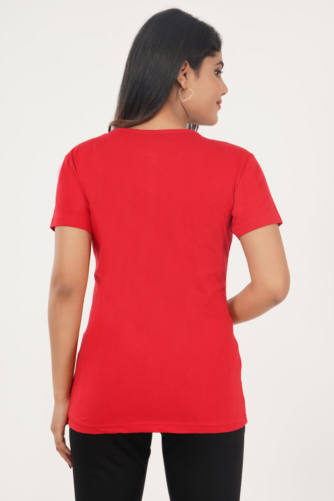 T-Shirt Half Sleeves V-Neck Design Butterfly Crystal Work Color Red - Image 6