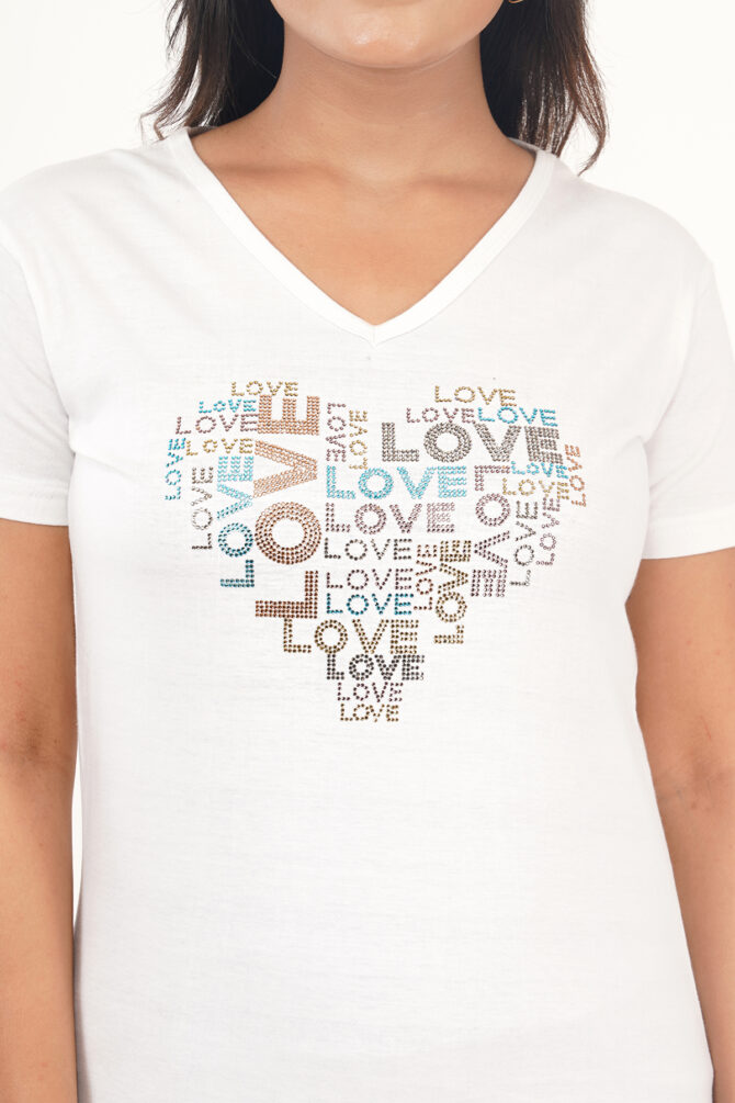T-Shirt Half Sleeves V-Neck Design Multi lovehot Color White Size (S-4XL) - Image 2