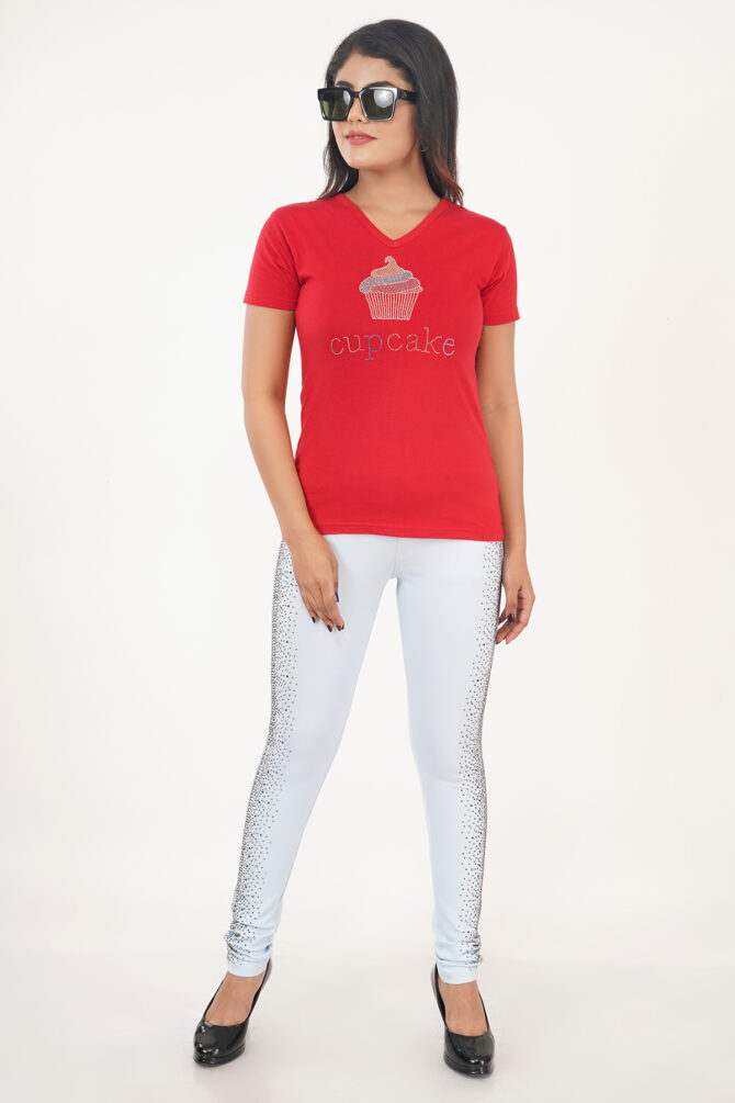 T-Shirt Half Sleeves V-Neck Design Cupcake Color Red Size (S-4XL) - Image 7