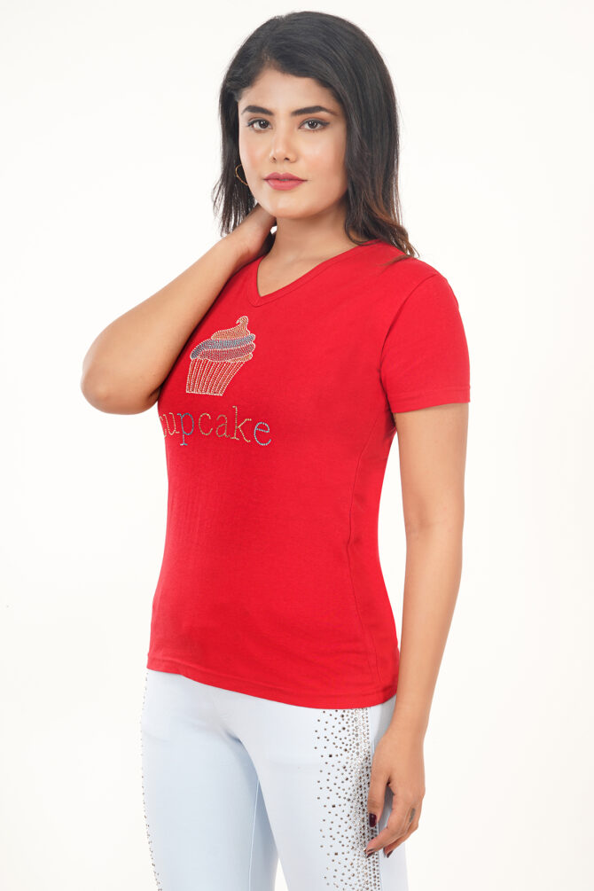 T-Shirt Half Sleeves V-Neck Design Cupcake Color Red Size (S-4XL) - Image 4