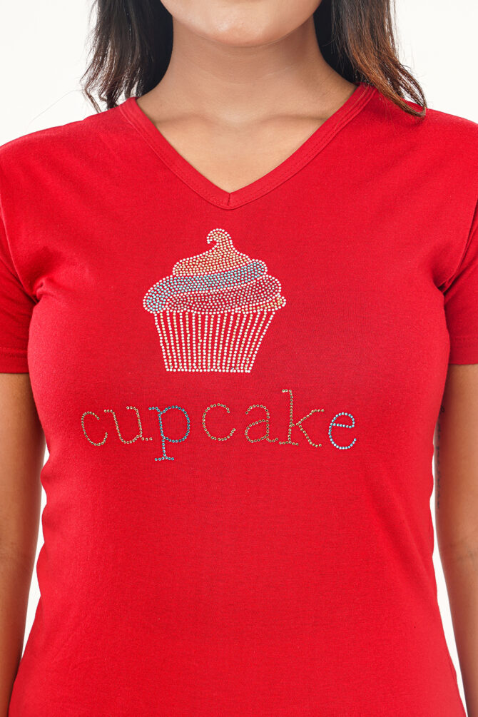 T-Shirt Half Sleeves V-Neck Design Cupcake Color Red Size (S-4XL) - Image 2