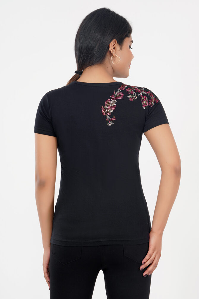 T-Shirt Half Sleeves Round Neck Design Side Spread Beil Color Black Size (S-4XL) - Image 7