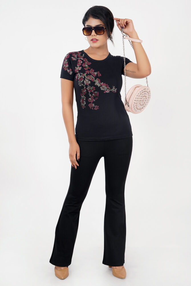 T-Shirt Half Sleeves Round Neck Design Side Spread Beil Color Black Size (S-4XL) - Image 8