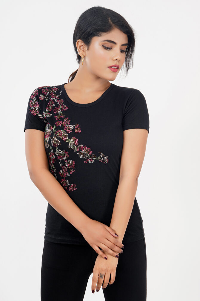 T-Shirt Half Sleeves Round Neck Design Side Spread Beil Color Black Size (S-4XL) - Image 5