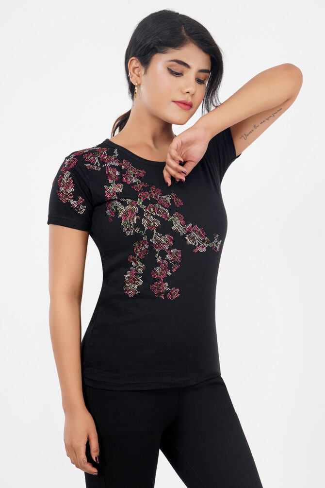 T-Shirt Half Sleeves Round Neck Design Side Spread Beil Color Black Size (S-4XL) - Image 3