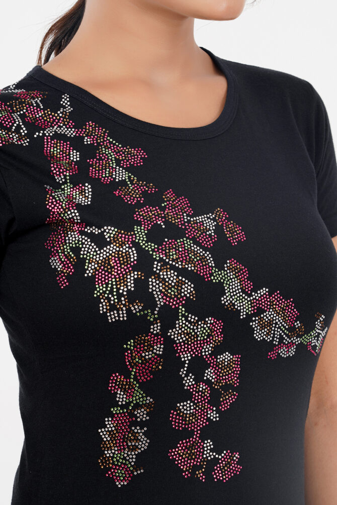 T-Shirt Half Sleeves Round Neck Design Side Spread Beil Color Black Size (S-4XL) - Image 2