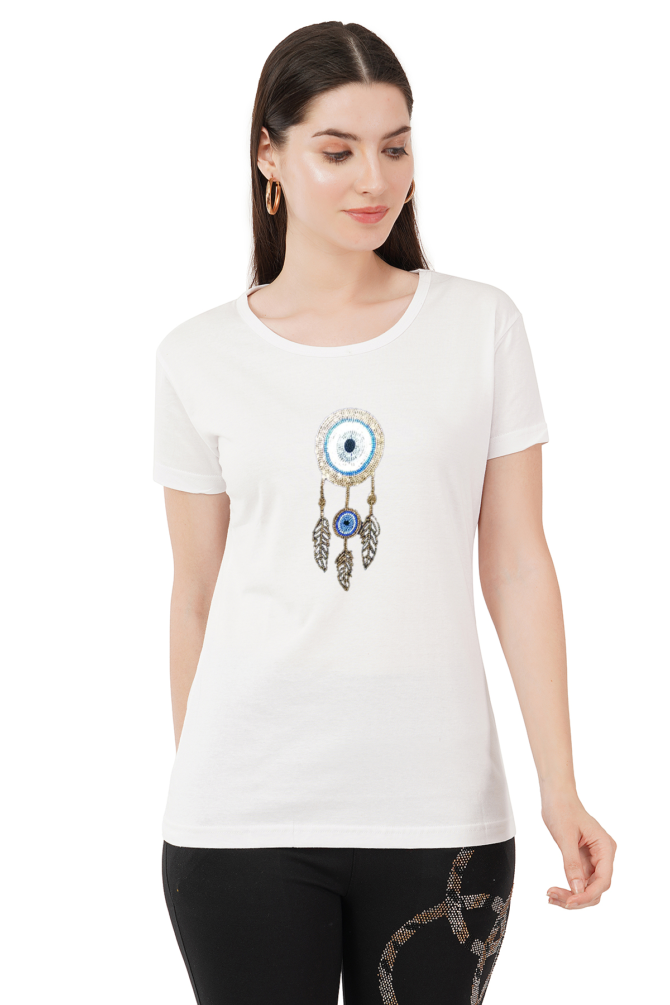T-Shirt Round Neck Cotton, Half Sleeves Evil Eye Dream Catcher Crystal Work Size ( S-4XL) - Image 8