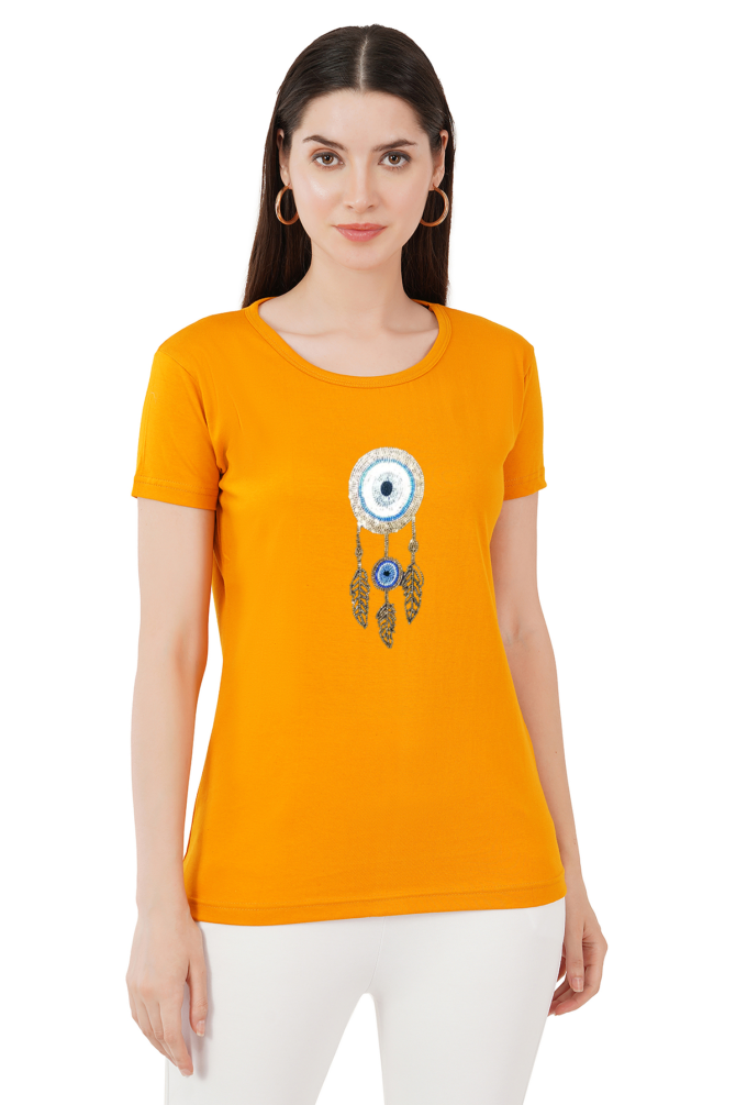 T-Shirt Round Neck Cotton, Half Sleeves Evil Eye Dream Catcher Crystal Work Size ( S-4XL) - Image 6