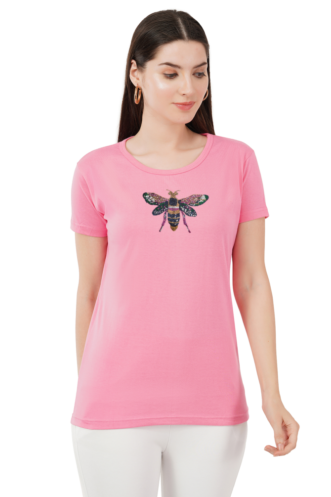 T-Shirt Round Neck Cotton, Half Sleeves Multi color fly Design Crystal Work Size ( S-4XL) - Image 5