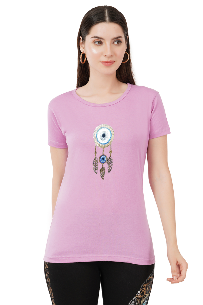 T-Shirt Round Neck Cotton, Half Sleeves Evil Eye Dream Catcher Crystal Work Size ( S-4XL) - Image 5