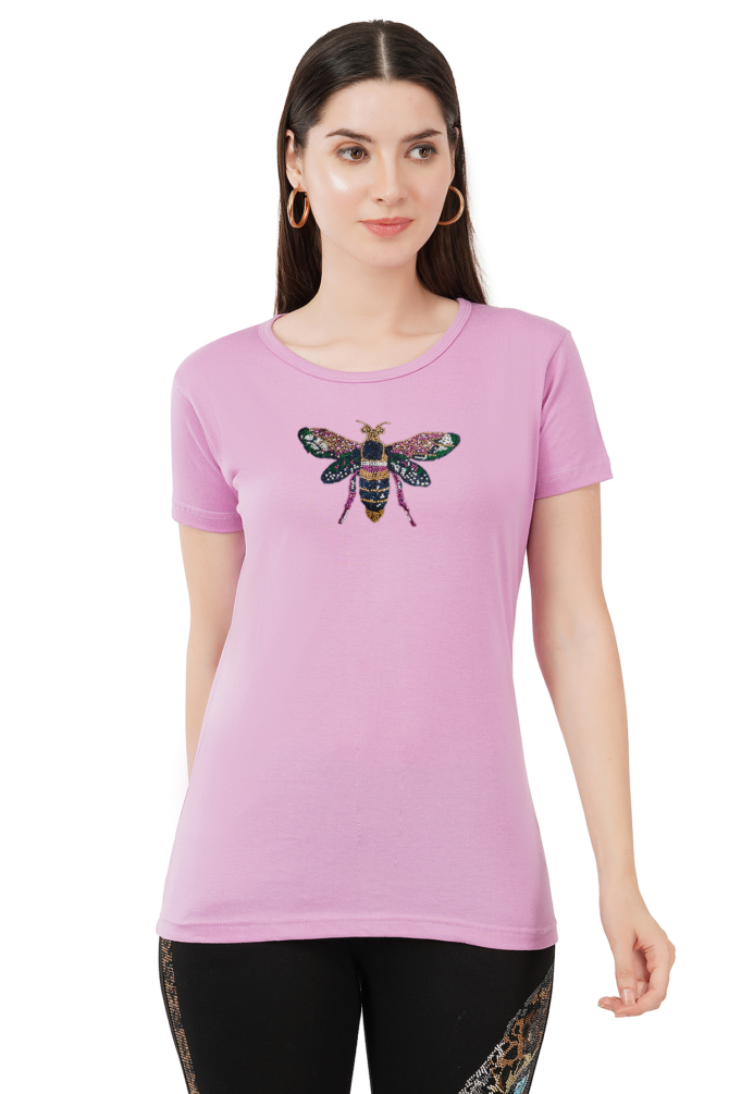 T-Shirt Round Neck Cotton, Half Sleeves Multi color fly Design Crystal Work Size ( S-4XL) - Image 2
