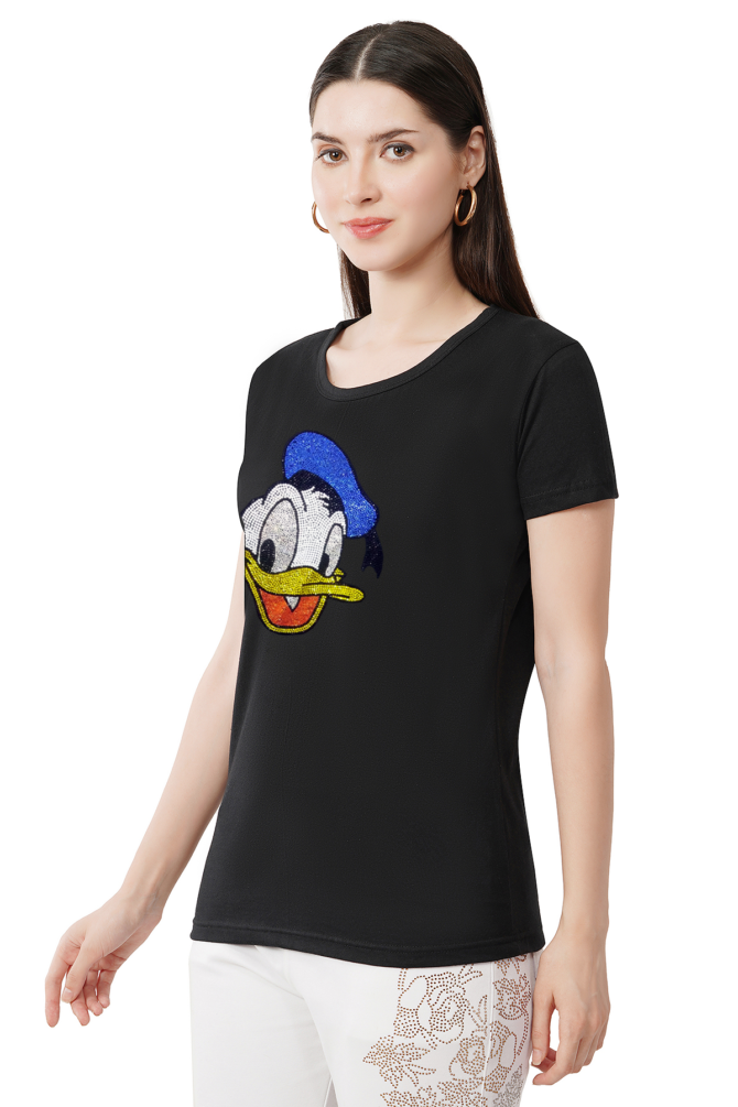 T-Shirt Half Sleeves Round Neck Design Crystal Donald duck Work Size (S-4XL) - Image 2