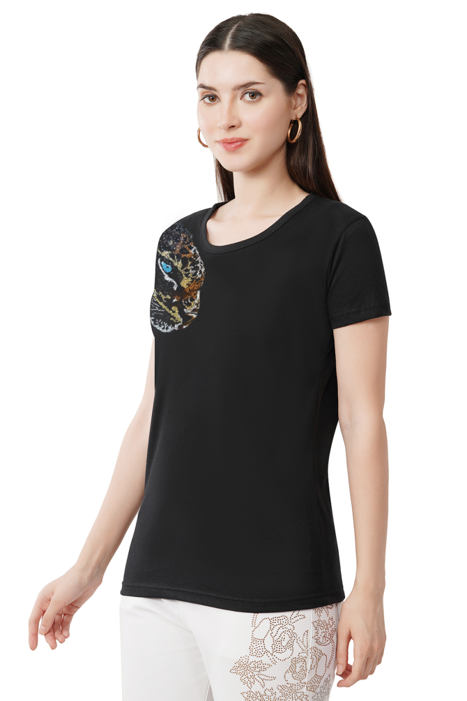 T-Shirt Half Sleeves Round Neck Design Panther Pro Crystal Work Size (S-4XL) - Image 2