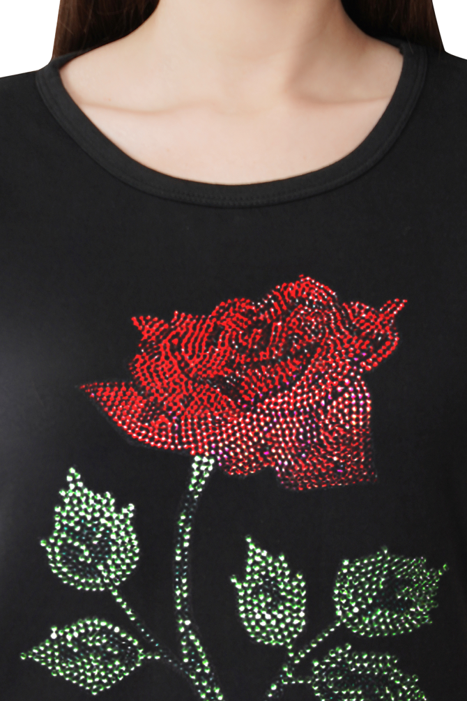T-Shirt Half Sleeves Round Neck Design Rose flower Crystal Work Size (S-4XL) - Image 4
