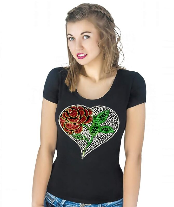 Fashion Women's t-Shirt with Hot-Fix Sequins, Slim Fit, Cute Sparkly Applique Size- (M-4XL) - Image 2