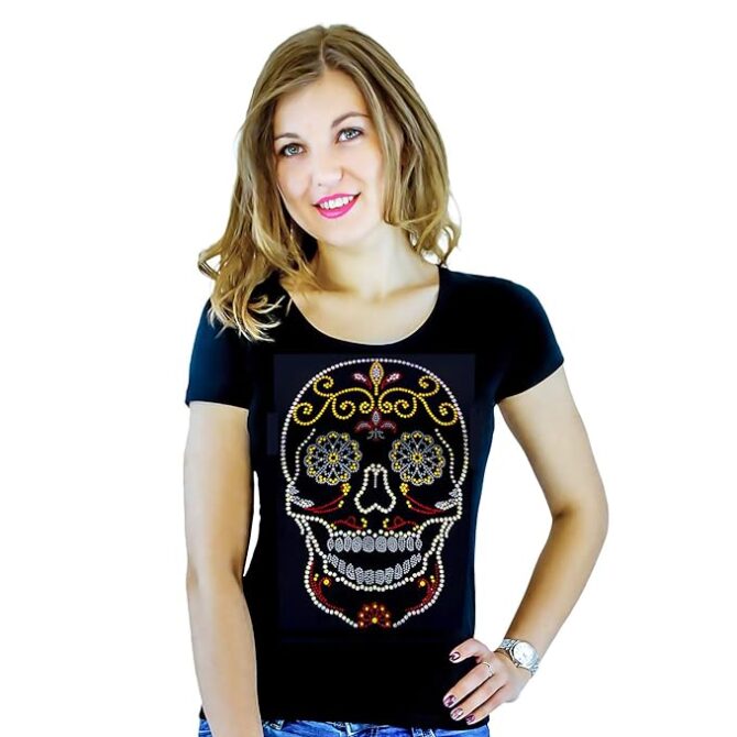 Fashion Women's t-Shirt with Hot-Fix Sequins, Slim Fit, Cute Sparkly Applique Size- (M-4XL) - Image 2
