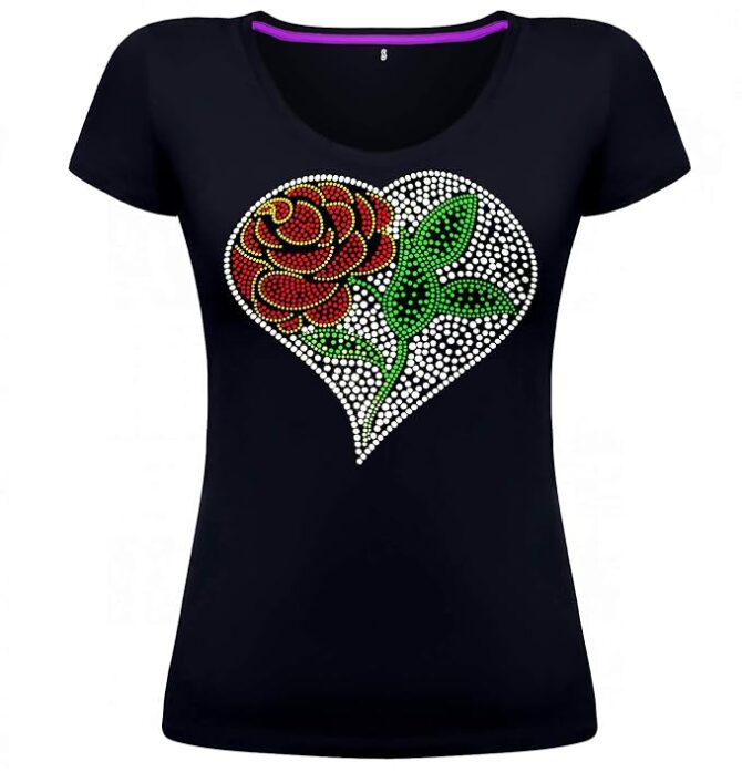 Fashion Women's t-Shirt with Hot-Fix Sequins, Slim Fit, Cute Sparkly Applique Size- (M-4XL) - Image 4