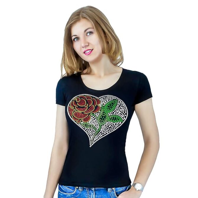 Fashion Women's t-Shirt with Hot-Fix Sequins, Slim Fit, Cute Sparkly Applique Size- (M-4XL) - Image 3