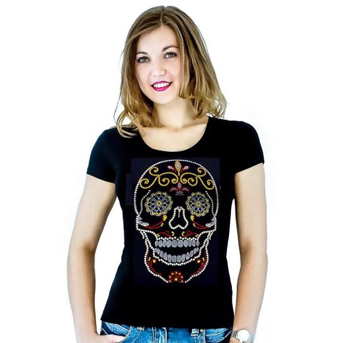 Fashion Women's t-Shirt with Hot-Fix Sequins, Slim Fit, Cute Sparkly Applique Size- (M-4XL) - Image 3
