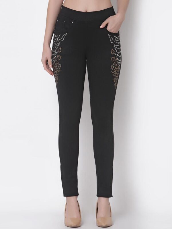 Rhinestone Embellished Straight Fit Jeggings - Image 3