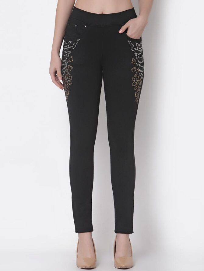 Rhinestone Embellished Straight Fit Jeggings