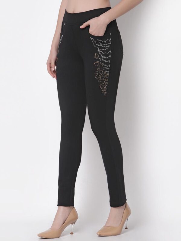 Rhinestone Embellished Straight Fit Jeggings - Image 2