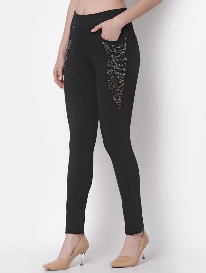 Rhinestone Embellished Straight Fit Jeggings
