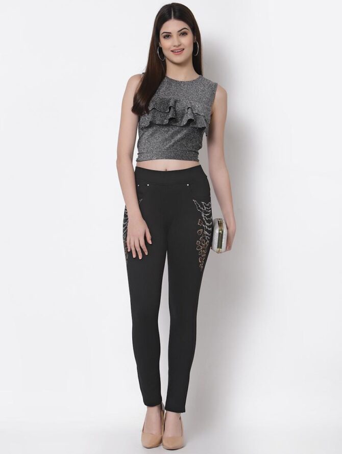 Rhinestone Embellished Straight Fit Jeggings