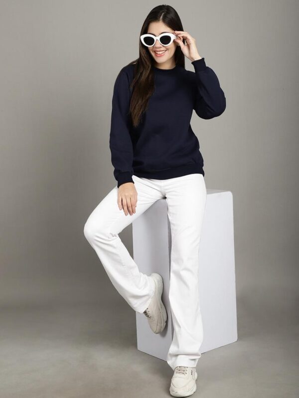 Plain Navy Blue Sweatshirt Women's - Image 5